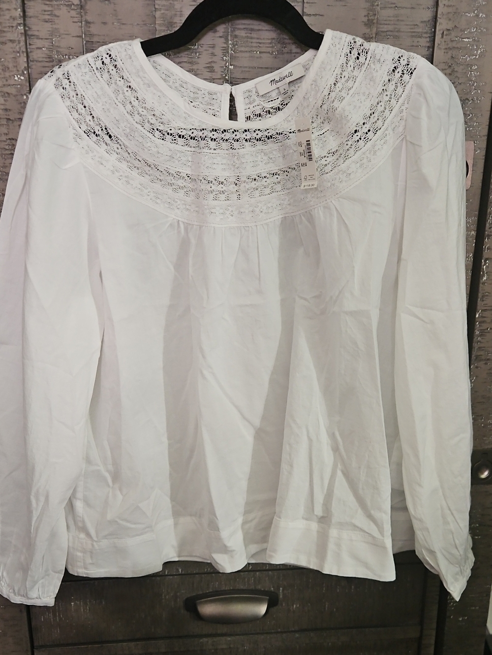 Madewell White Lace Yoke Long Sleeve Blouse